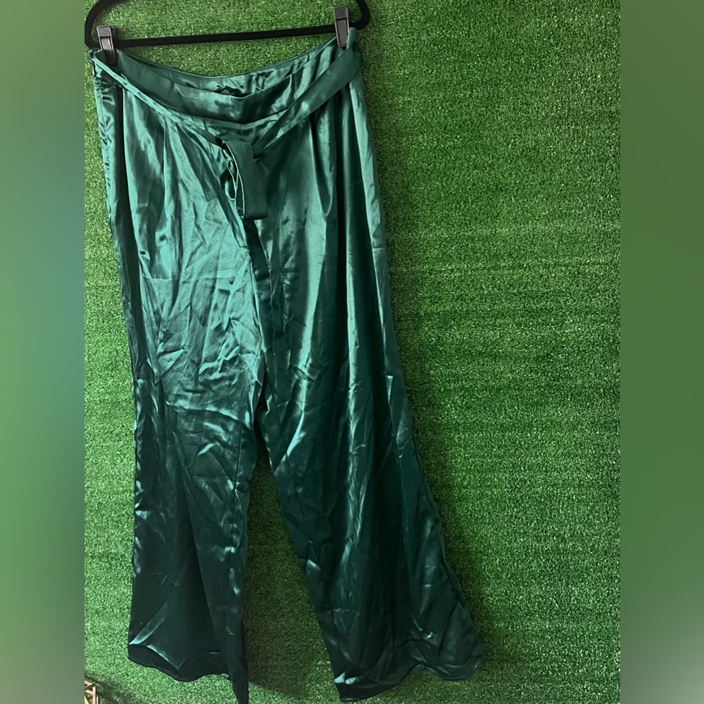 Plus Green Satin Dress Pants